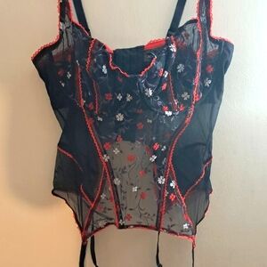 Adore Me Black and Red Floral Bustier